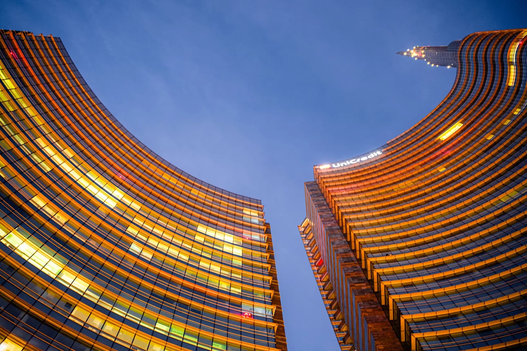 Office towers in Milan at dusk