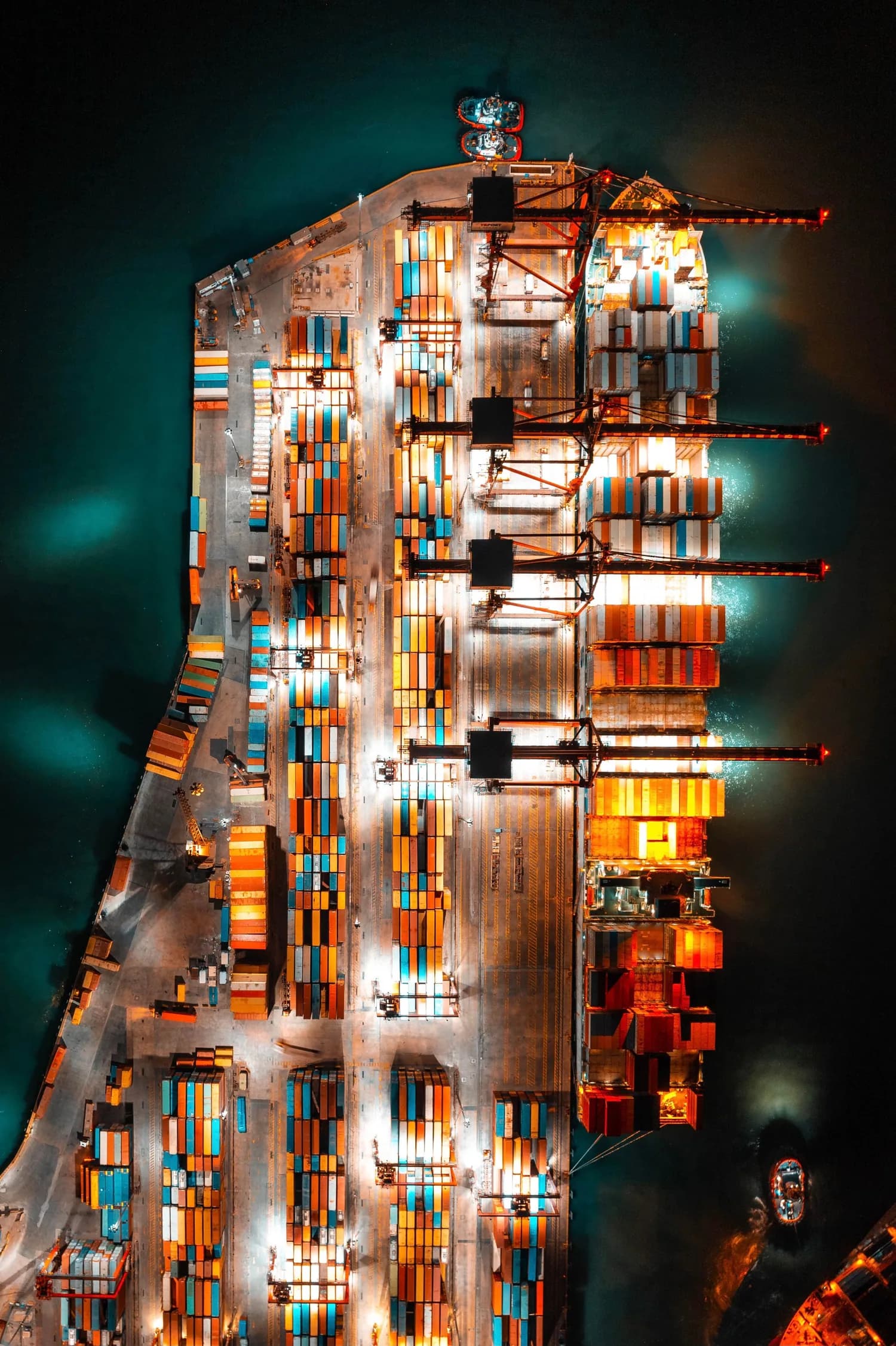 Port terminal and containers at night